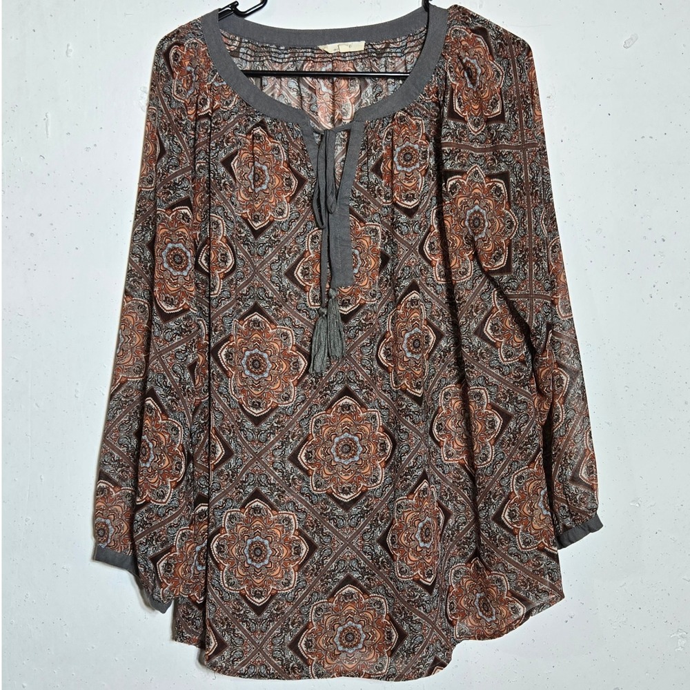 Mystree Sheer Paisley Top Large Boho Peasant Gypsy Hippie Indie Folk Western